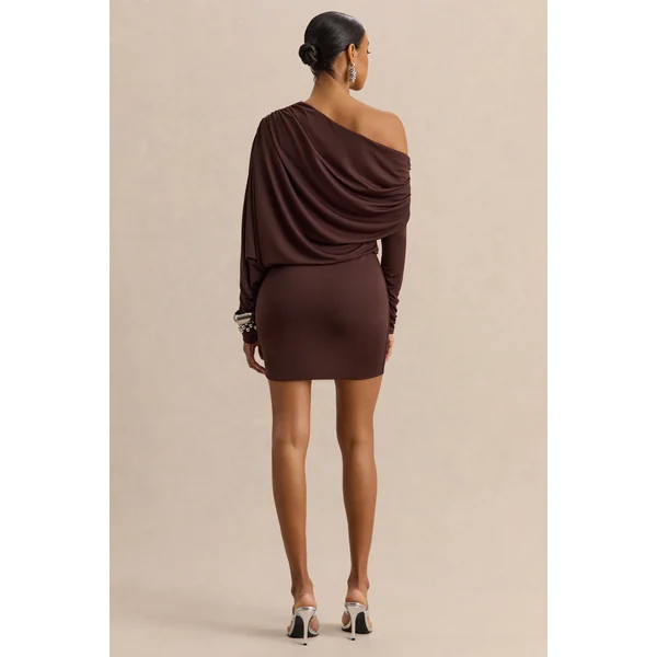 Inoria | Mini-robe marron à encolure asymétrique