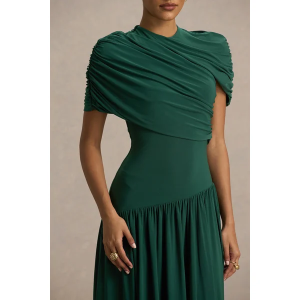 Ione | Robe longue bleu canard portefeuille avec ourlet en pointes