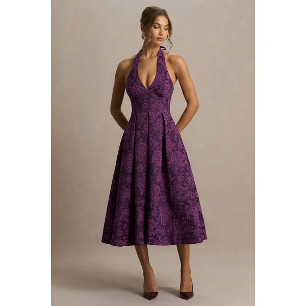 Isabeau | Robe mi-longue en satin bordeaux à décolleté plongeant