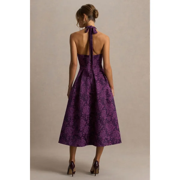 Isabeau | Robe mi-longue en satin bordeaux à décolleté plongeant