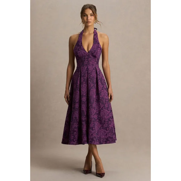 Isabeau | Robe mi-longue en satin bordeaux à décolleté plongeant
