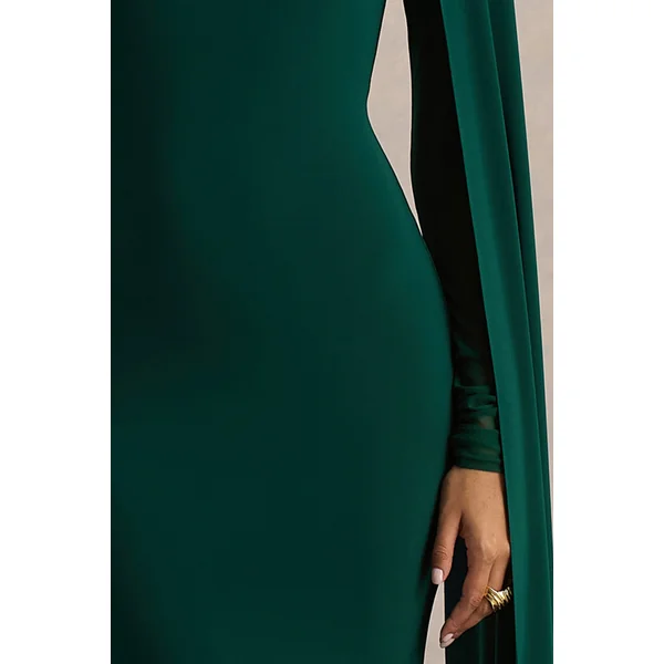 Isla | Robe longue à col rond vert bouteille avec manches cape