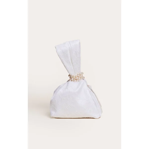 Ivoire Sac À Main Avec Dentelle Et Bordure De Perles
