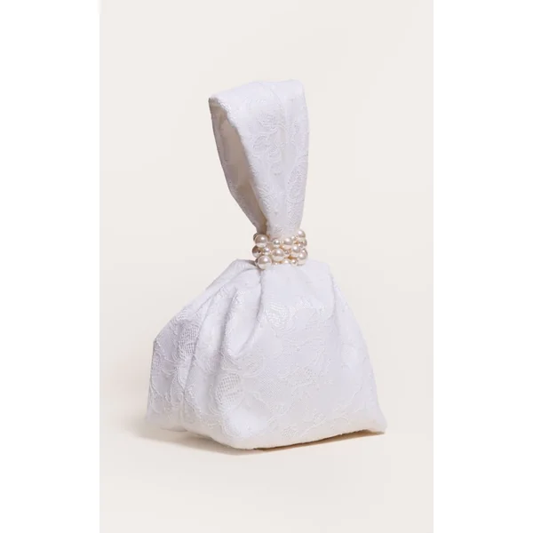 Ivoire Sac À Main Avec Dentelle Et Bordure De Perles