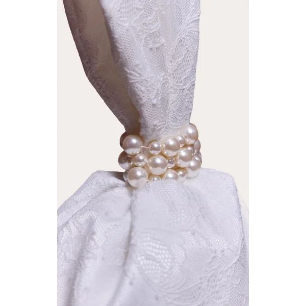 Ivoire Sac À Main Avec Dentelle Et Bordure De Perles