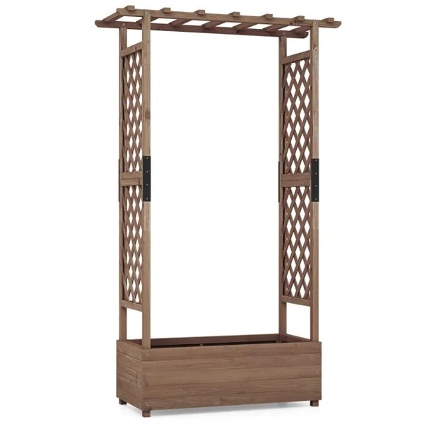 Jardinière avec 2 Treillis Latéraux Toit Suspendu en Bois de Sapin avec Trou de Drainage Lit de Jardin Surélevé 182x110x44cm Orange/Café/Naturel