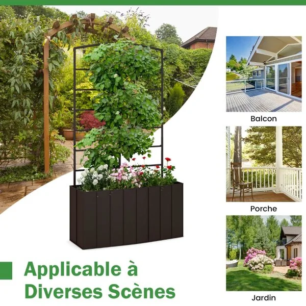 Jardinière avec Treillis de 111 CM en Métal Bac à Fleurs pour Plante Grimpante Vigne avec Espace de Plantation de 34 L