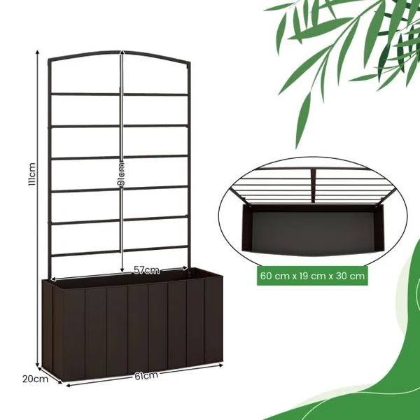 Jardinière avec Treillis de 111 CM en Métal Bac à Fleurs pour Plante Grimpante Vigne avec Espace de Plantation de 34 L