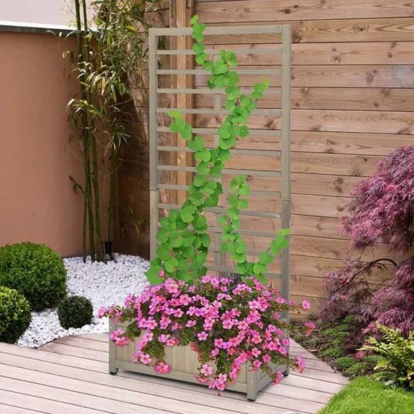 Jardinière avec Treillis en Bois de Sapin Pré-huilé 80 x 40 x 171 CM Bac à Fleurs pour Plante Grimpante avec Fond Amovible