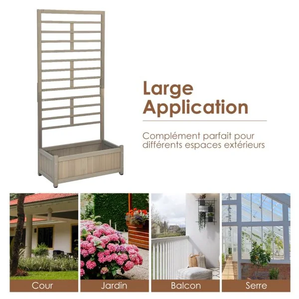 Jardinière avec Treillis en Bois de Sapin Pré-huilé 80 x 40 x 171 CM Bac à Fleurs pour Plante Grimpante avec Fond Amovible