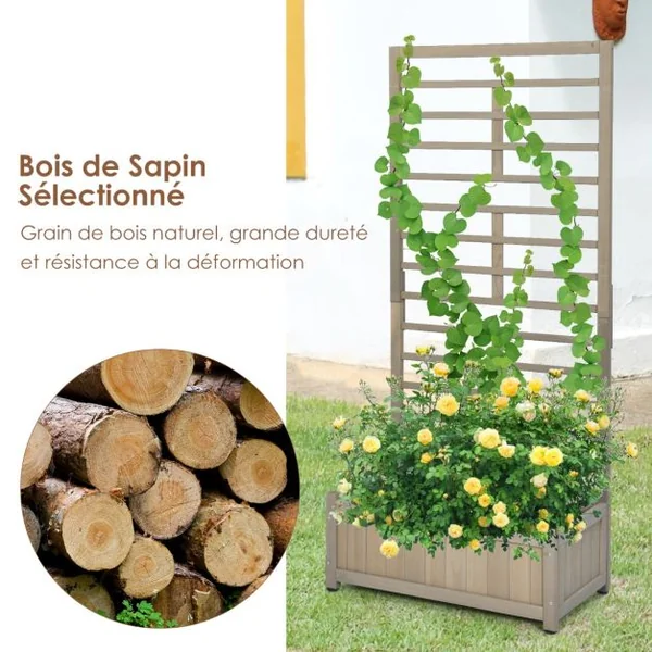 Jardinière avec Treillis en Bois de Sapin Pré-huilé 80 x 40 x 171 CM Bac à Fleurs pour Plante Grimpante avec Fond Amovible