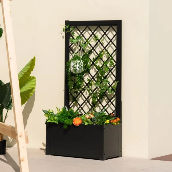 Jardinière avec Treillis en Métal Charge 10KG pour Plante Grimpante Lit de Jardin Surélevé Résistance aux Intempéries 63 x 31 x 124 cm Noir
