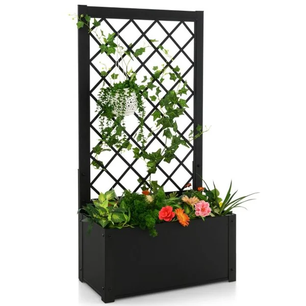 Jardinière avec Treillis en Métal Charge 10KG pour Plante Grimpante Lit de Jardin Surélevé Résistance aux Intempéries 63 x 31 x 124 cm Noir