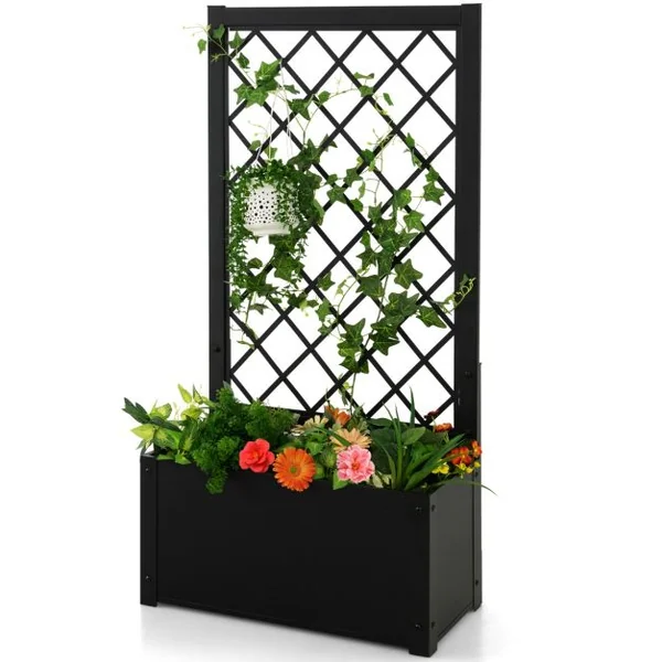 Jardinière avec Treillis en Métal Charge 10KG pour Plante Grimpante Lit de Jardin Surélevé Résistance aux Intempéries 63 x 31 x 124 cm Noir