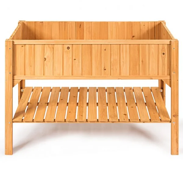 Jardinière Bac à Fleurs Lit de Jardin sur Pied avec 1 Étagère Trous de Drainage en Bois de Sapin, 119x57x90cm, Naturel