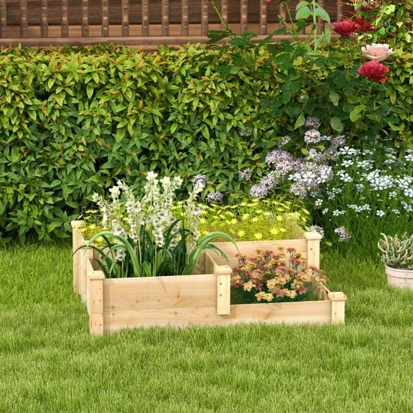 Jardinière Carré Potager à 3 Niveaux en Bois de Sapin Jardinière Surélevée avec Base Ouverte pour Légume/Fruit 107,5x87x37CM