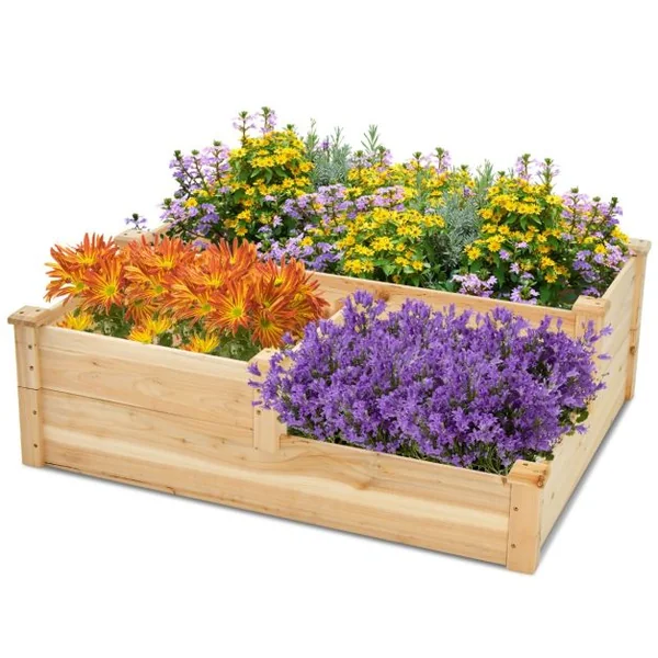 Jardinière Carré Potager à 3 Niveaux en Bois de Sapin Jardinière Surélevée avec Base Ouverte pour Légume/Fruit 107,5x87x37CM