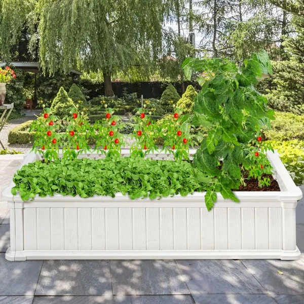 Jardinière en Plastique Bac à Plantes Rectangulaire pour Légumes et Fleurs 122 x 60 x 30 cm Blanc
