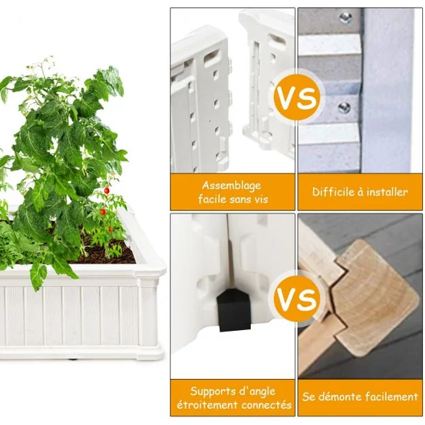 Jardinière en Plastique Bac à Plantes Rectangulaire pour Légumes et Fleurs 122 x 60 x 30 cm Blanc