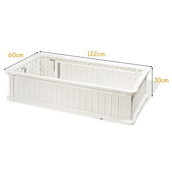 Jardinière en Plastique Bac à Plantes Rectangulaire pour Légumes et Fleurs 122 x 60 x 30 cm Blanc