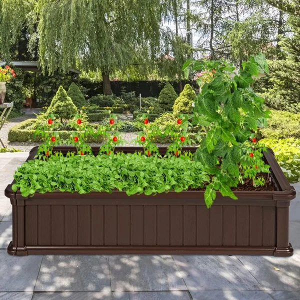 Jardinière en Plastique Bac à Plantes Rectangulaire pour Légumes et Fleurs 122 x 60 x 30 cm Marron