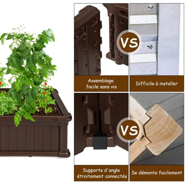 Jardinière en Plastique Bac à Plantes Rectangulaire pour Légumes et Fleurs 122 x 60 x 30 cm Marron