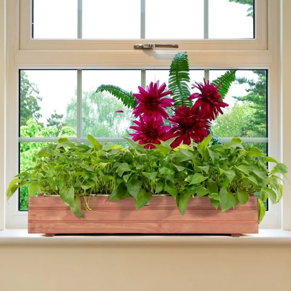 Jardinière Rectangulaire en Bois de Sapin Pré-huilé 91,5x18x16 CM Bac à Fleurs avec Grain de Bois Naturel pour Jardin/Balcon