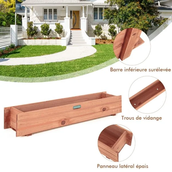 Jardinière Rectangulaire en Bois de Sapin Pré-huilé 91,5x18x16 CM Bac à Fleurs avec Grain de Bois Naturel pour Jardin/Balcon