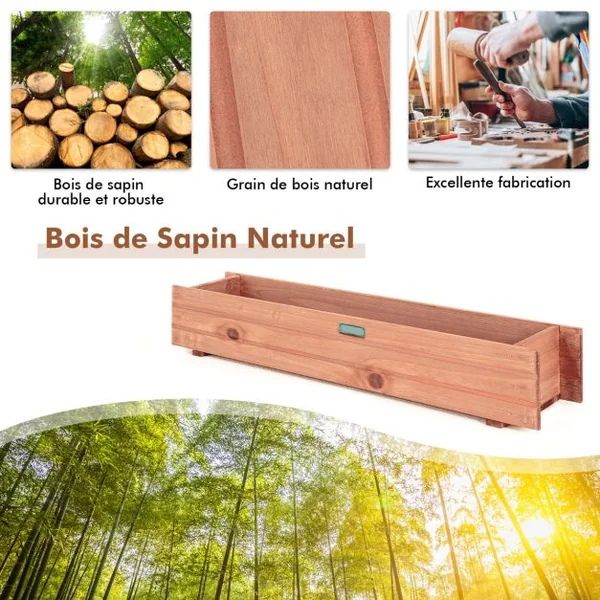 Jardinière Rectangulaire en Bois de Sapin Pré-huilé 91,5x18x16 CM Bac à Fleurs avec Grain de Bois Naturel pour Jardin/Balcon