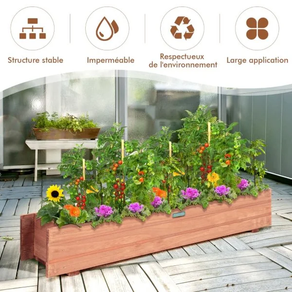 Jardinière Rectangulaire en Bois de Sapin Pré-huilé 91,5x18x16 CM Bac à Fleurs avec Grain de Bois Naturel pour Jardin/Balcon