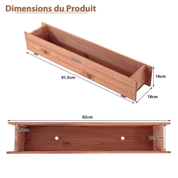 Jardinière Rectangulaire en Bois de Sapin Pré-huilé 91,5x18x16 CM Bac à Fleurs avec Grain de Bois Naturel pour Jardin/Balcon