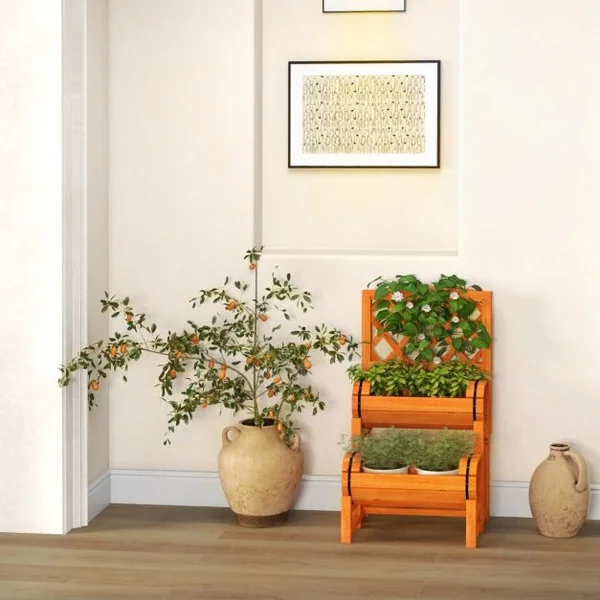 Jardinière sur Pieds avec Treillis en Bois de Sapin 45x45x80,5 CM Potager Cylindriques de Surélevée pour Extérieur/Intérieur