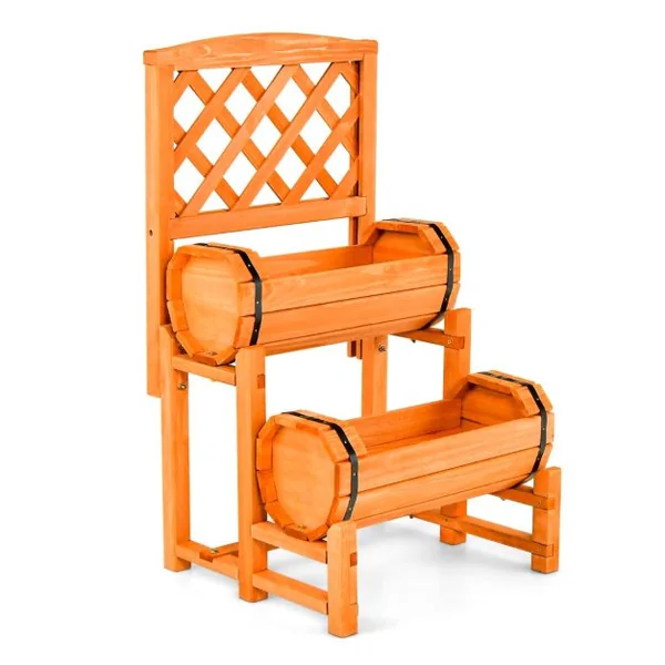 Jardinière sur Pieds avec Treillis en Bois de Sapin 45x45x80,5 CM Potager Cylindriques de Surélevée pour Extérieur/Intérieur