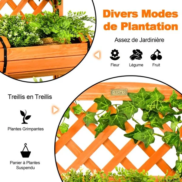 Jardinière sur Pieds avec Treillis en Bois de Sapin 45x45x80,5 CM Potager Cylindriques de Surélevée pour Extérieur/Intérieur