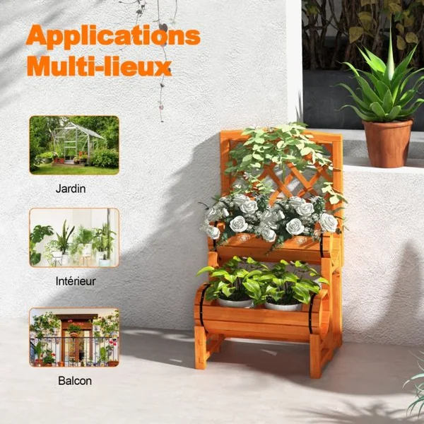 Jardinière sur Pieds avec Treillis en Bois de Sapin 45x45x80,5 CM Potager Cylindriques de Surélevée pour Extérieur/Intérieur
