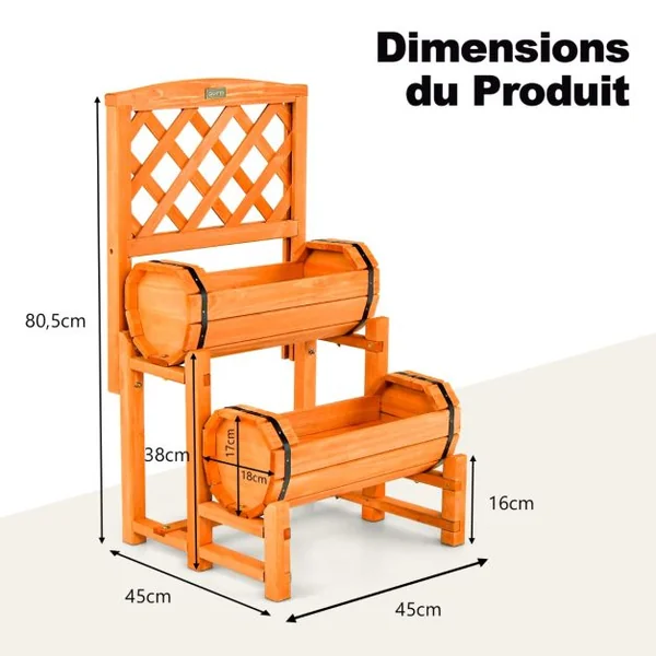 Jardinière sur Pieds avec Treillis en Bois de Sapin 45x45x80,5 CM Potager Cylindriques de Surélevée pour Extérieur/Intérieur
