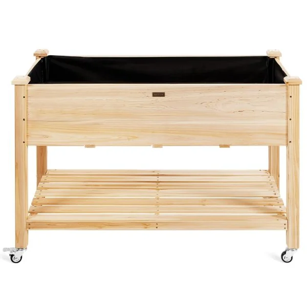 Jardinière sur Pieds en Bois de Sapin 120x59x84 cm Potager sur roulettes avec Doublure de Protection et 4 Trous de Drainage