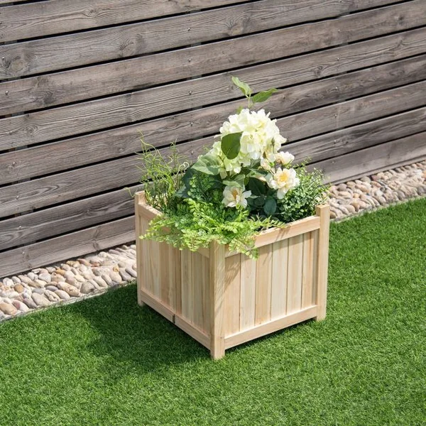 Jardinières en Bois Bac à Plantes avec Charnières Métal-Fonction de Drainage 38 x 38 x 35 cm