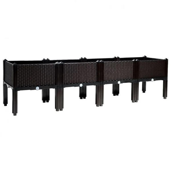 Jardinières sur Pieds à 4 Cases Potager Surélevé pour Fleurs/Herbes Aromatiques avec Drainage 41x41x45cm Noir Brun