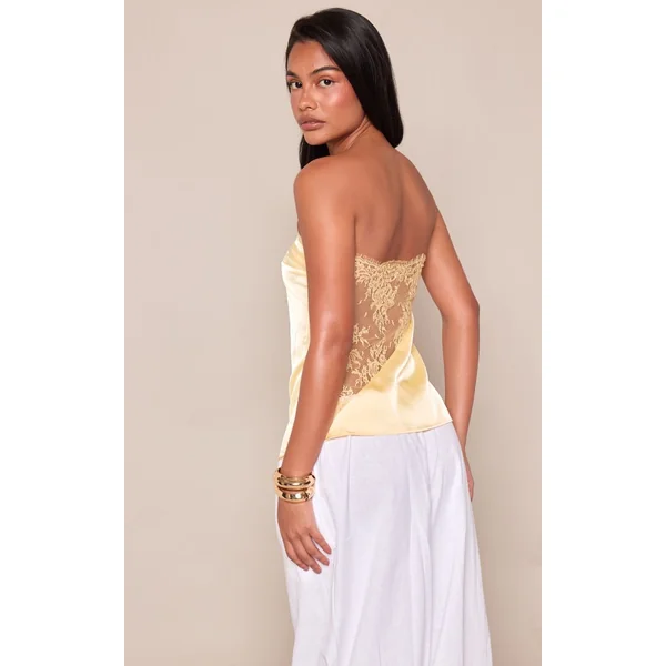 Jaune Beurre Bandeau En Satin Avec Détail De Laçage Au Dos