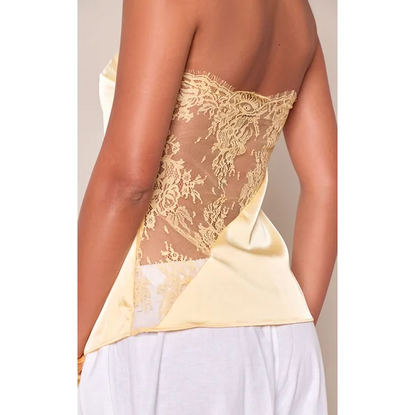 Jaune Beurre Bandeau En Satin Avec Détail De Laçage Au Dos
