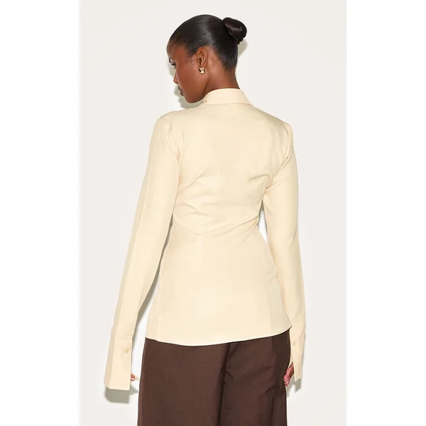 Jaune Beurre Chemise Cintrée Tissée À Fines Rayures