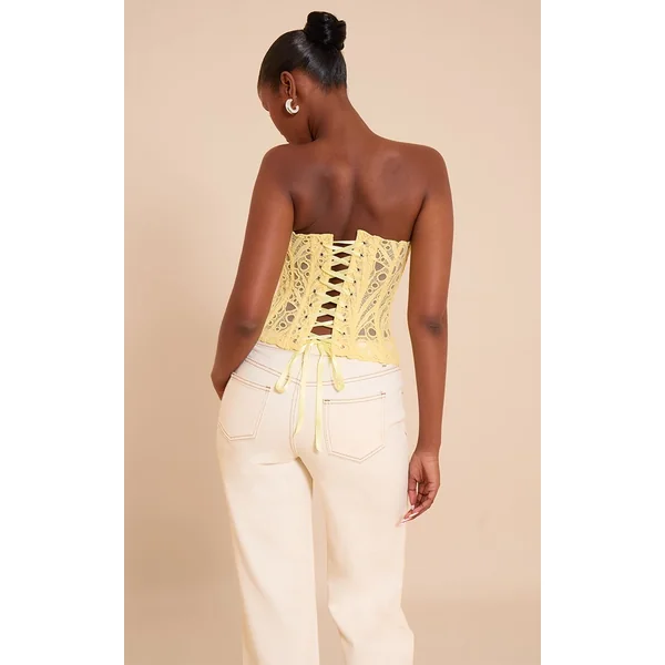 Jaune Beurre Corset En Dentelle Florale Transparente Texturée
