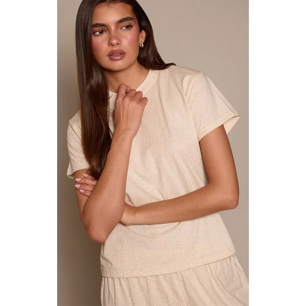 Jaune Beurre Ensemble Coordonné T-shirt Moucheté