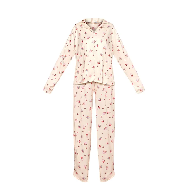 Jaune Beurre Ensemble De Pyjama À Manches Longues Avec Boutons Imprimé Bol D'açaï