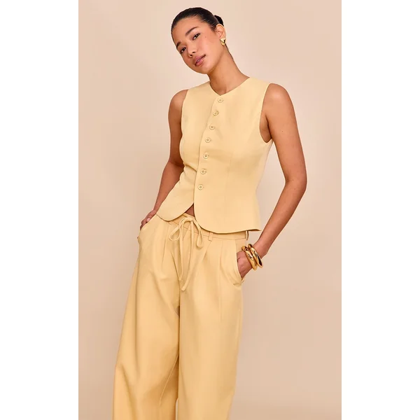 Jaune Beurre Gilet Ajusté En Tissu Tissé