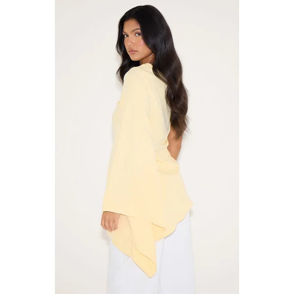 Jaune Beurre Haut Long Tissé Asymétrique À Manche Évasée