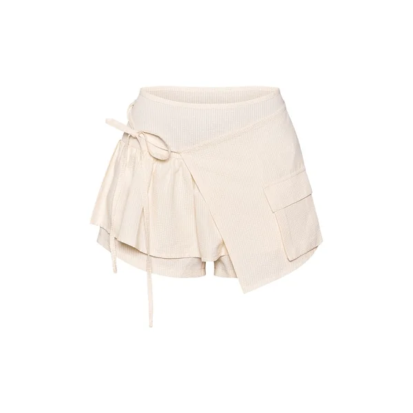 Jaune Beurre Jupe-short Cargo À Rayures Fines Texturées Jaune Beurre Avec Détail À Volants Tall Co-ord