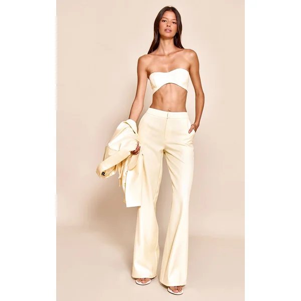 Jaune Beurre Pantalon Droit Ajusté Ensemble Coordonné