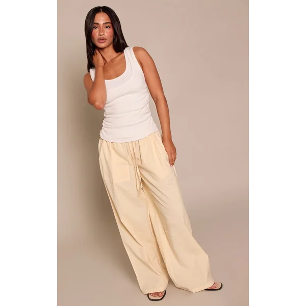 Jaune Beurre Pantalon Petite En Lin Avec Taille À Cordon Coulissant